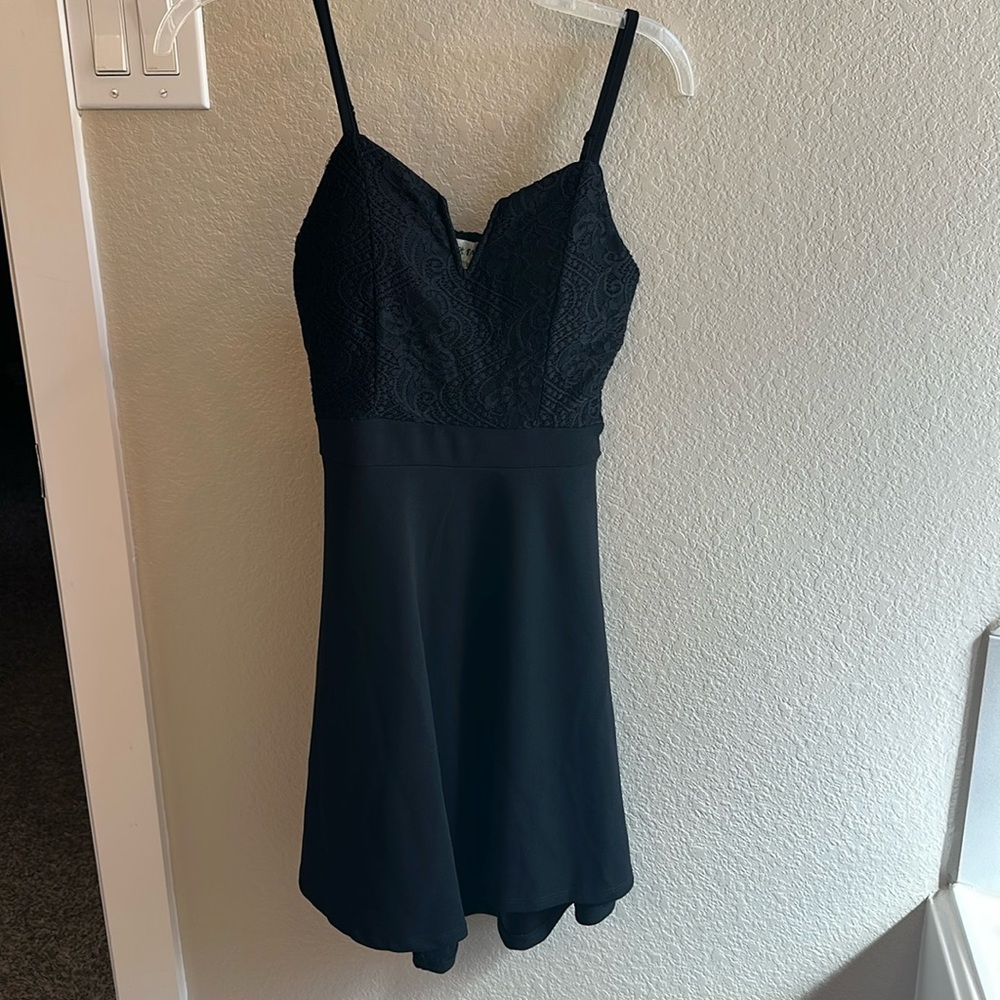 Almost Famous Mini Dress Womens S Black Lace Empire Waist Adjustable Strap